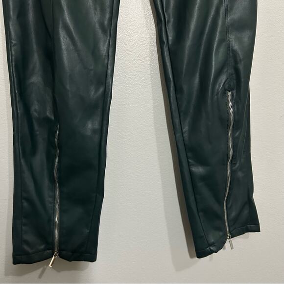 NWT Maniere De Voir Vegan Leather High Waisted Pants Forest Green Size 8 - Picture 6 of 11